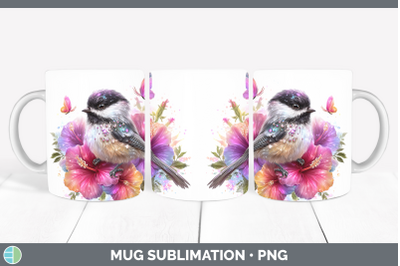 Chickadee Mug Wrap Birds 01 Floral Summer Sublimation Coffee