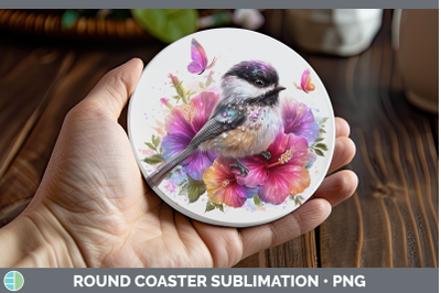 Chickadee Round Coaster Birds 01 Floral Summer Sublimation C