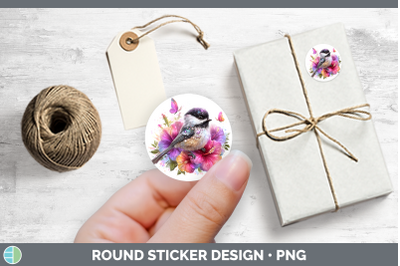 Birds 01 Floral Summer Chickadee Stickers | Round Labels Des