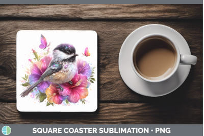 Chickadee Square Coaster Birds 01 Floral Summer Sublimation