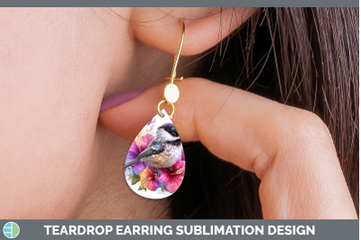 Chickadee Teardrop Earrings Birds 01 Floral Summer Sublimati