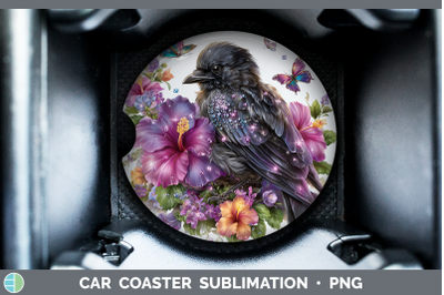 Crow Car Coaster Birds 01 Floral Summer Sublimation Drink Ma