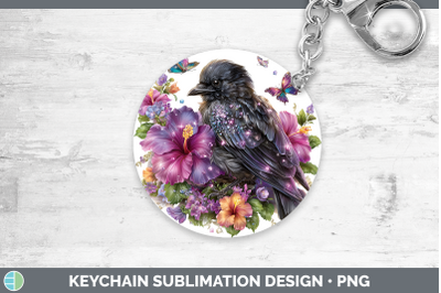 Crow Keychain Birds 01 Floral Summer Sublimation Keyring Des