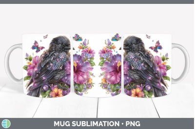 Crow Mug Wrap Birds 01 Floral Summer Sublimation Coffee Cup