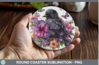 Crow Round Coaster Birds 01 Floral Summer Sublimation Coaste