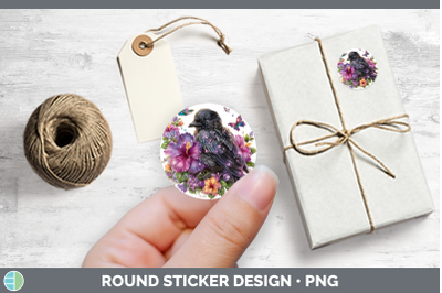 Birds 01 Floral Summer Crow Stickers | Round Labels Designs