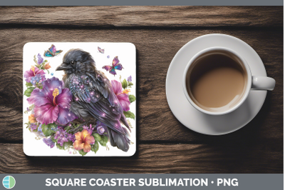 Crow Square Coaster Birds 01 Floral Summer Sublimation Drink