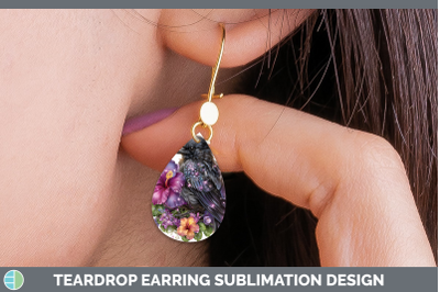 Crow Teardrop Earrings Birds 01 Floral Summer Sublimation Ea