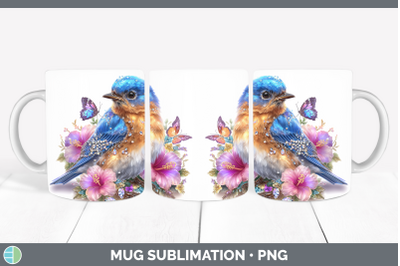 Eastern Bluebird Mug Wrap Birds 01 Floral Summer Sublimation