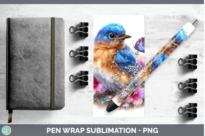 Eastern Bluebird Pen Wrap Birds 01 Floral Summer Sublimation