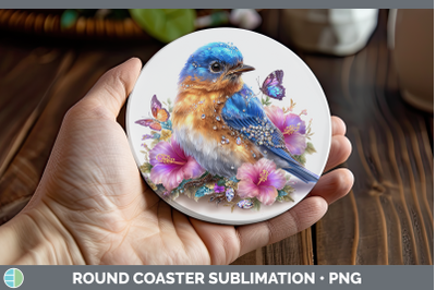 Eastern Bluebird Round Coaster Birds 01 Floral Summer Sublim