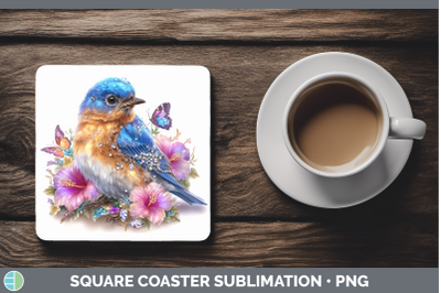 Eastern Bluebird Square Coaster Birds 01 Floral Summer Subli