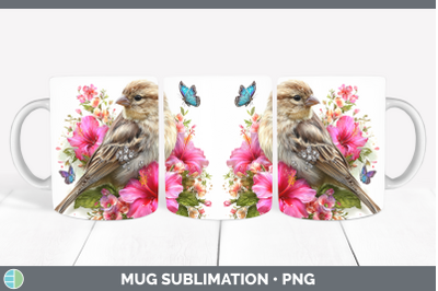 Finch Mug Wrap Birds 01 Floral Summer Sublimation Coffee Cup