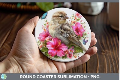 Finch Round Coaster Birds 01 Floral Summer Sublimation Coast