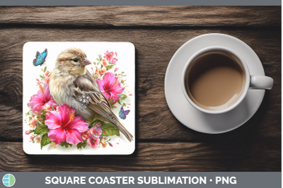 Finch Square Coaster Birds 01 Floral Summer Sublimation Drin