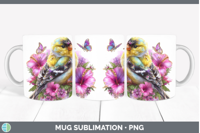 Goldfinch Mug Wrap Birds 01 Floral Summer Sublimation Coffee