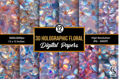 3D Iridescent Floral Seamless Patterns