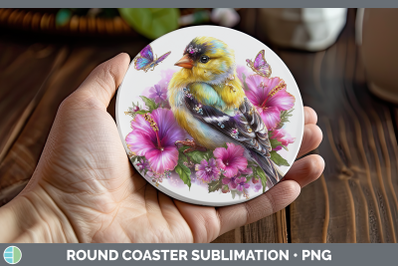 Goldfinch Round Coaster Birds 01 Floral Summer Sublimation C