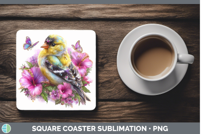 Goldfinch Square Coaster Birds 01 Floral Summer Sublimation