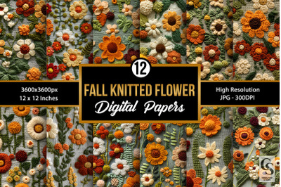 Autumn Knitted Flowers Seamless Patterns