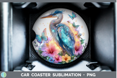 Great Blue Heron Car Coaster Birds 01 Floral Summer Sublimat