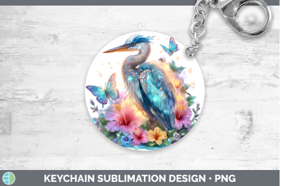 Great Blue Heron Keychain Birds 01 Floral Summer Sublimation