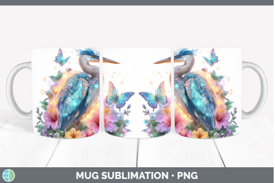 Great Blue Heron Mug Wrap Birds 01 Floral Summer Sublimation