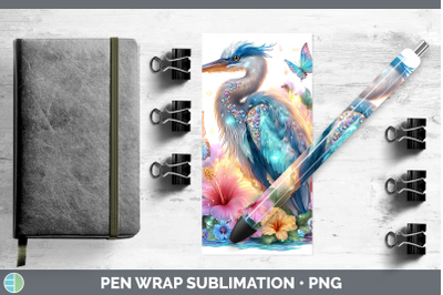 Great Blue Heron Pen Wrap Birds 01 Floral Summer Sublimation