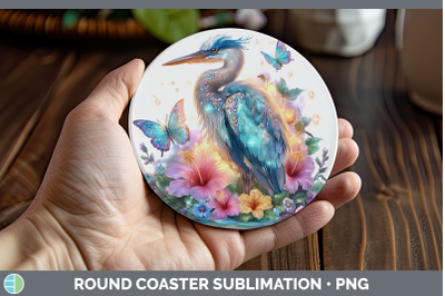 Great Blue Heron Round Coaster Birds 01 Floral Summer Sublim