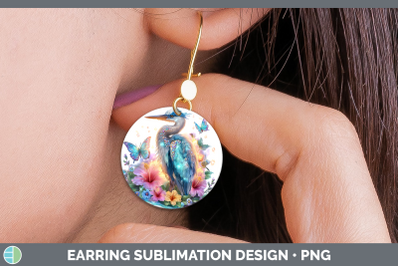 Great Blue Heron Round Earrings Birds 01 Floral Summer Subli