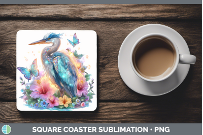 Great Blue Heron Square Coaster Birds 01 Floral Summer Subli