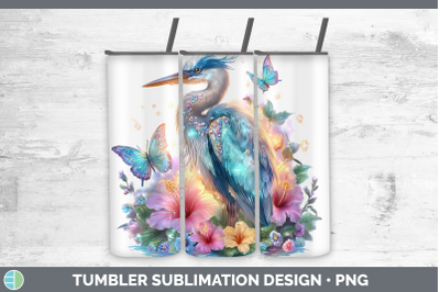 Great Blue Heron Tumbler Birds 01 Floral Summer Sublimation