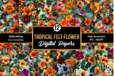 Tropical Felt Flowers, Bright Handmade Floral Pattern