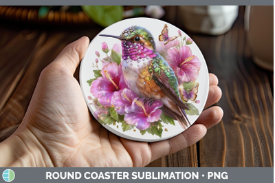 Hummingbird Round Coaster Birds 01 Floral Summer Sublimation