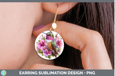 Hummingbird Round Earrings Birds 01 Floral Summer Sublimatio