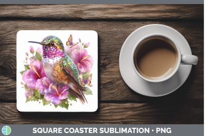 Hummingbird Square Coaster Birds 01 Floral Summer Sublimatio