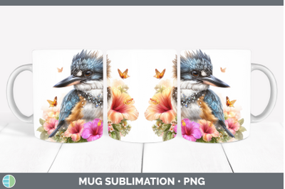 Kingfisher Mug Wrap Birds 01 Floral Summer Sublimation Coffe