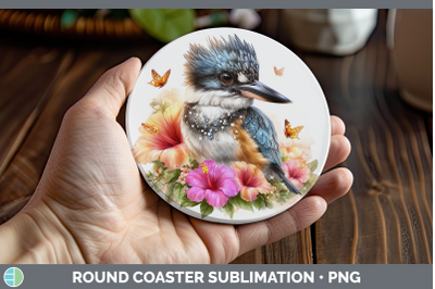 Kingfisher Round Coaster Birds 01 Floral Summer Sublimation
