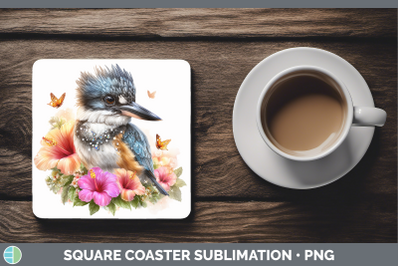Kingfisher Square Coaster Birds 01 Floral Summer Sublimation