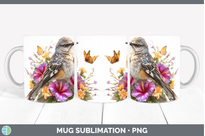 Mockingbird Mug Wrap Birds 01 Floral Summer Sublimation Coff