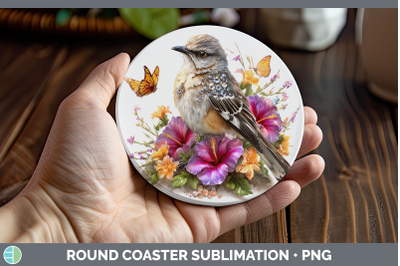 Mockingbird Round Coaster Birds 01 Floral Summer Sublimation