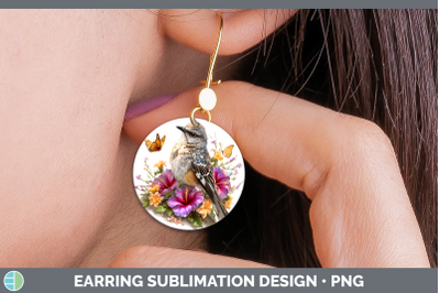 Mockingbird Round Earrings Birds 01 Floral Summer Sublimatio