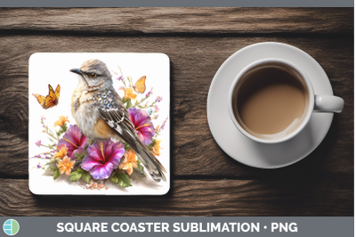 Mockingbird Square Coaster Birds 01 Floral Summer Sublimatio
