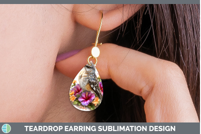 Mockingbird Teardrop Earrings Birds 01 Floral Summer Sublima