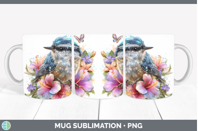 Nuthatch Mug Wrap Birds 01 Floral Summer Sublimation Coffee