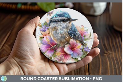 Nuthatch Round Coaster Birds 01 Floral Summer Sublimation Co
