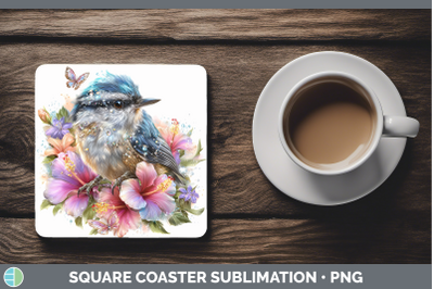 Nuthatch Square Coaster Birds 01 Floral Summer Sublimation D