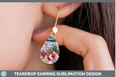 Nuthatch Teardrop Earrings Birds 01 Floral Summer Sublimatio