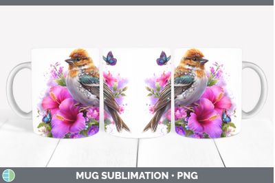 Pine Grosbeak Mug Wrap Birds 01 Floral Summer Sublimation Co