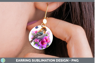 Pine Grosbeak Round Earrings Birds 01 Floral Summer Sublimat